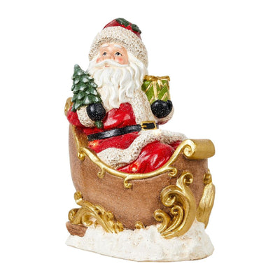 Babbo Natale in poliresina con luci a batteria in scatola regalo