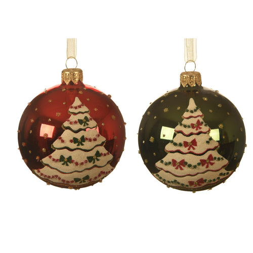 Palline per albero di Natale in vetro color Rosso con albero da 8 cm, confezione da 6 pezzi