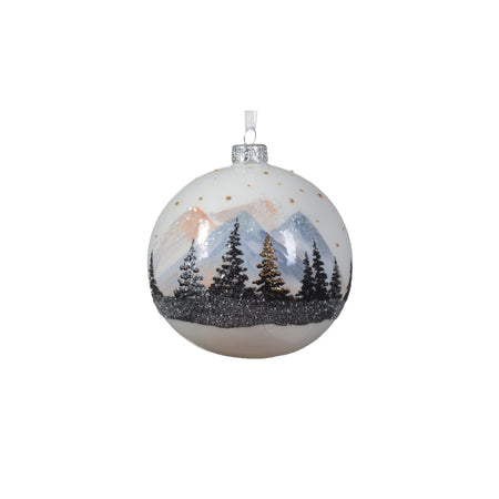 Palline per albero di Natale in vetro bianca e blu con paesaggio innevato da 10  cm