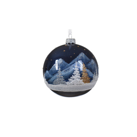 Palline per albero di Natale in vetro bianca e blu con paesaggio innevato da 10  cm