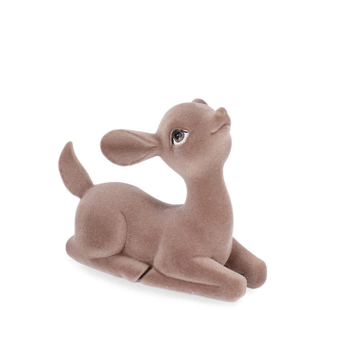 Decorazione renna flocking champagne in resina addobbo natalizio