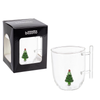 Tazza in vetro  natalizia con pino, babbo natale, orsetto, pupazzo con confezione regalo