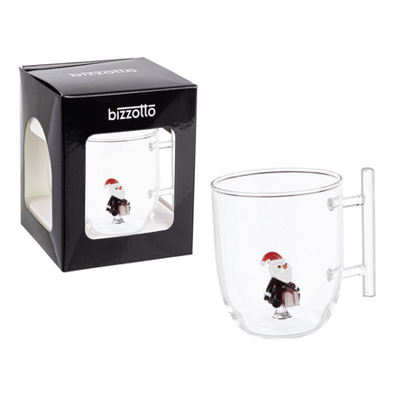 Tazza in vetro  natalizia con pino, babbo natale, orsetto, pupazzo con confezione regalo