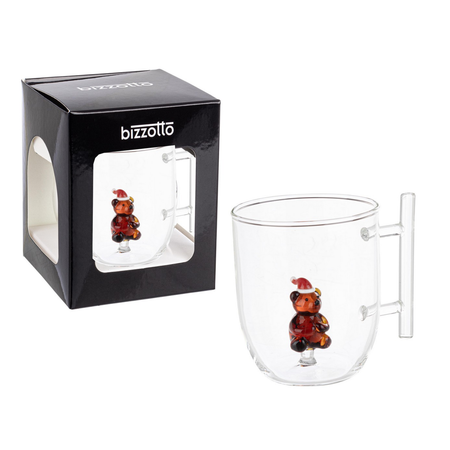 Tazza in vetro  natalizia con pino, babbo natale, orsetto, pupazzo con confezione regalo