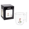 Tazza in vetro  natalizia con pino, babbo natale, orsetto, pupazzo con confezione regalo