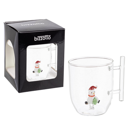 Tazza in vetro  natalizia con pino, babbo natale, orsetto, pupazzo con confezione regalo