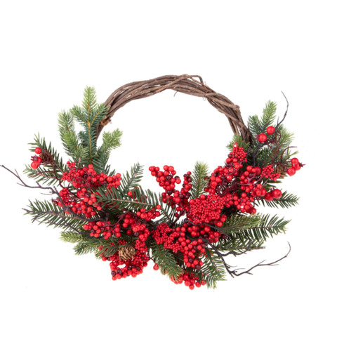 Corona in legno D.46 cm con abete rosso per decorazioni natalizie