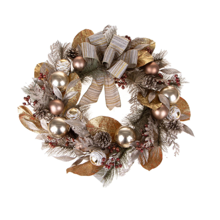 Corona con sfere e fiocco H4 cm per decorazioni natalizie