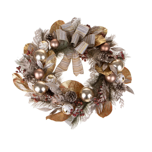 Corona con sfere e fiocco H4 cm per decorazioni natalizie