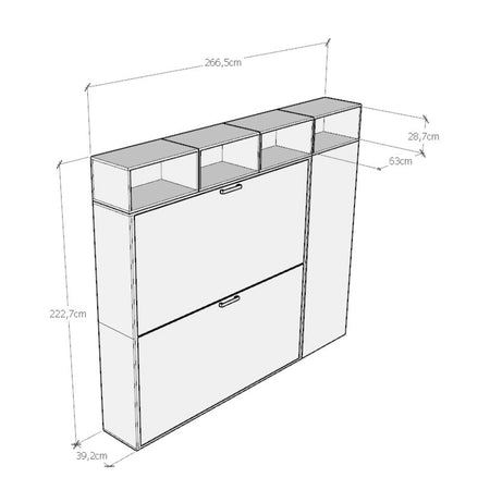 Letto "Verona" doppio a scomparsa con scompartimenti, in legno, con apertura orizzontale, per camera da letto