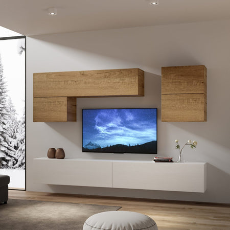 Parete attrezzata per soggiorno porta TV con ripiani per arredamento camere ed interni 268 cm