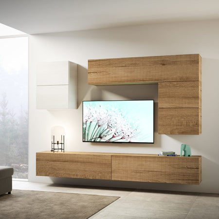 Parete attrezzata per soggiorno porta TV con ripiani per arredamento camere ed interni 268 cm