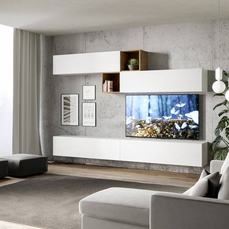 Parete attrezzata per soggiorno porta TV con ripiani per arredamento camere ed interni 308 cm