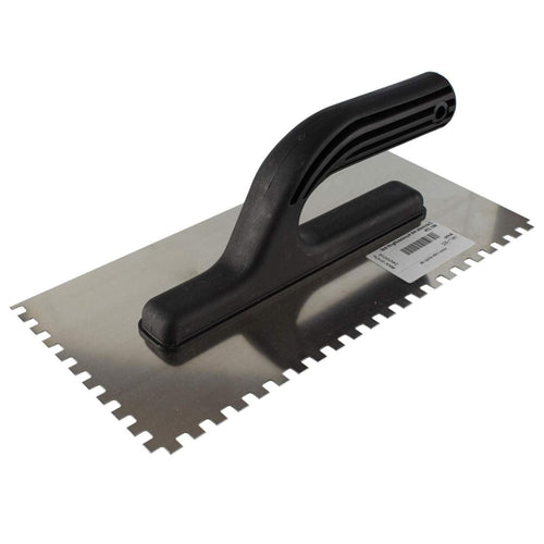Frattone dentato con base in acciaio e manico in plastica 12 x 28 cm