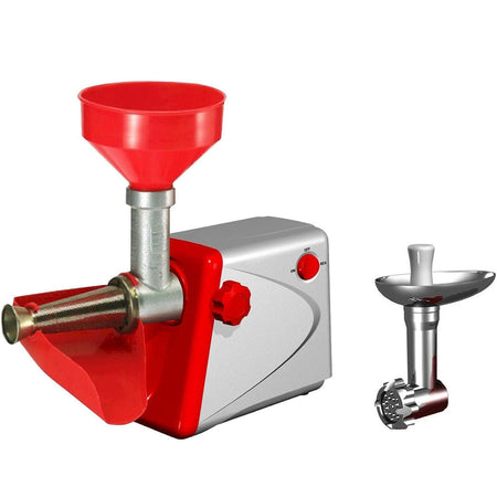 Spremipomodoro + tritacarne "Artus C25" con filtro in acciaio inox, imbuto e scivolo in PVC