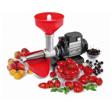 Motoriduttore con spremipomodoro "serie 20800" con cono filtro in inox e imbuto in plastica