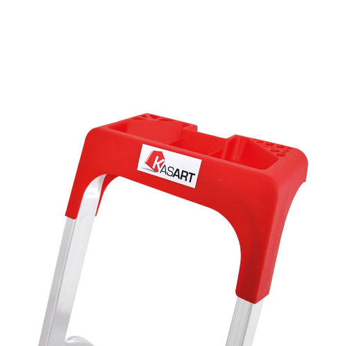 Piano porta oggetti dotato di scomparti e supporti realizzato in plastica per scala domestica