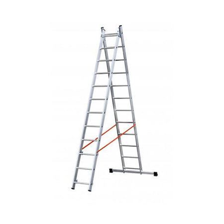 Scala a due elementi in alluminio dotata di stabilizzatore di base e limitatore di altezza