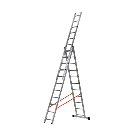 Scala a tre elementi in alluminio utilizzabile a sfilo o a cavalletto con dispositivo antisfilo
