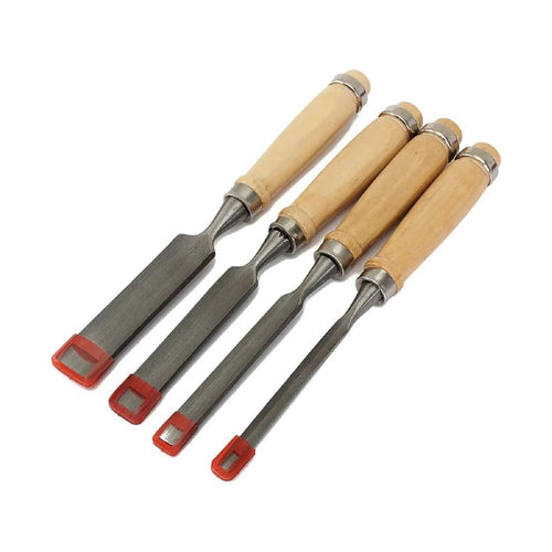 Scalpelli per legno con manico in legno e diverse misure in serie da 4 pezzi