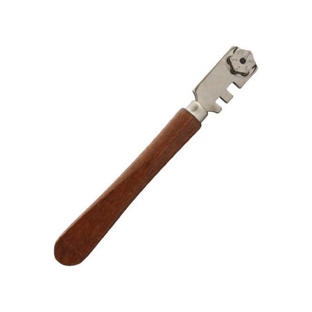 Tagliapiastrelle composto da una rotella e un manico realizzato in legno