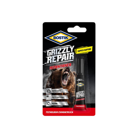 Adesivo istantaneo "Grizzly Repair" universale extra rapido e forte in tubetto da 3 gr