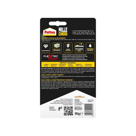 Adesivo millechiodi "Crystal" trasparente forte e resistente ai raggi UV in tubetto da 90 gr