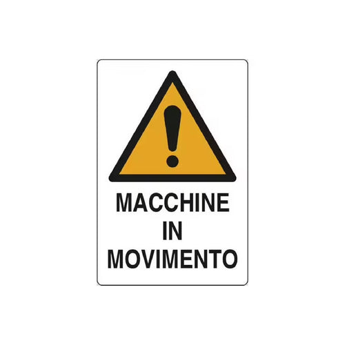 Cartello segnaletico Attenzione Macchine in Movimento realizzato in alluminio 35 x 50 cm