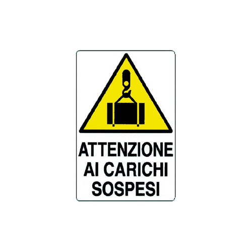 Cartello segnaletico Attenzione ai Carichi Sospesi realizzato in alluminio 35 x 50 cm