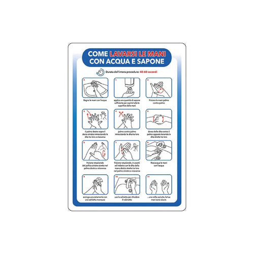 Cartello segnaletico Come Lavarsi le Mani con Acqua e Sapone realizzato in alluminio 20 x 30 cm