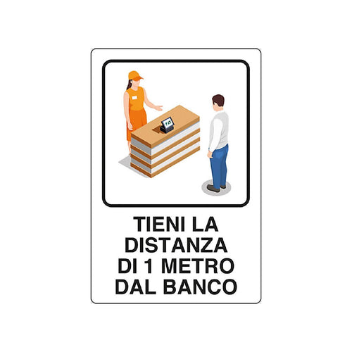 Cartello segnaletico Tieni Distanza 1 Metro realizzato in alluminio 20 x 30 cm