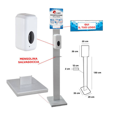 Piantana con dispenser igienizzante automatico mobile per liquidi e gel specifici 1000 ml