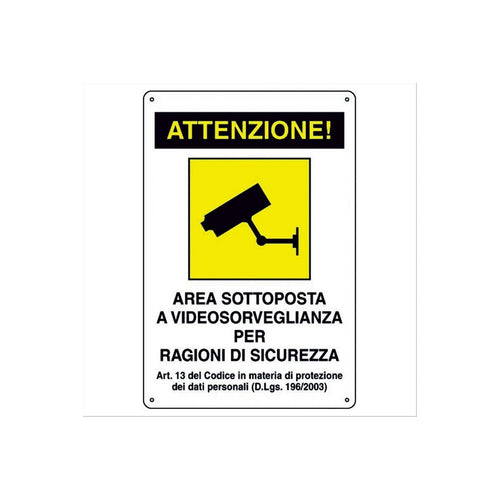 Cartello segnaletico Videosorveglianza realizzato in alluminio 20 x 30 cm