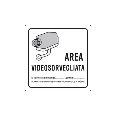 Cartello segnaletico Area Videosorvegliata realizzato in alluminio 20 x 20 cm