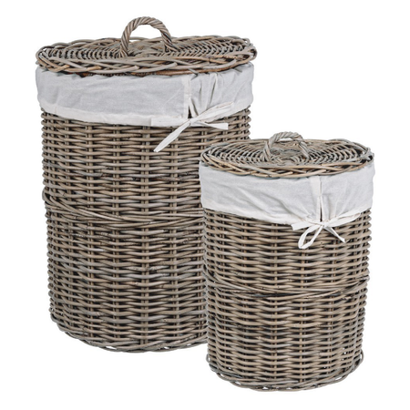 Set 2 Porta biancheria "Narra" struttura in rattan e tessuto interno in cotone