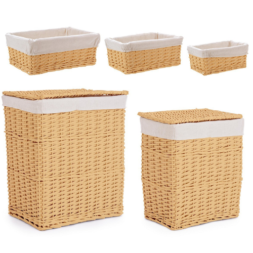 Set 2 porta biancheria Alesha beige rettangolare 3 ceste in vimini e trucioli