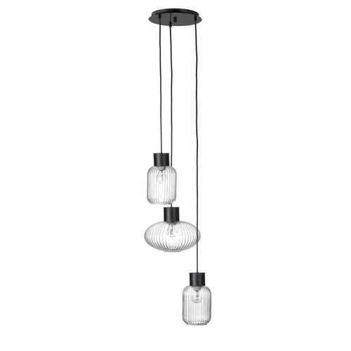 Lampadario 3 luci Showy in acciaio e vetro