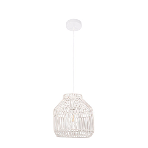 Lampadario Altek bianco in metallo e vimine d 28.5 cm