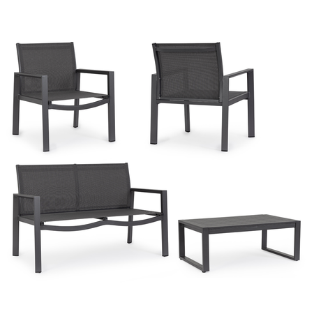 Salotto con poltrone e tavolino "Kallen" struttura in alluminio per veranda e giardino