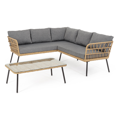 Salotto angolare Burrel con tavolino e divanetto, struttura in acciaio