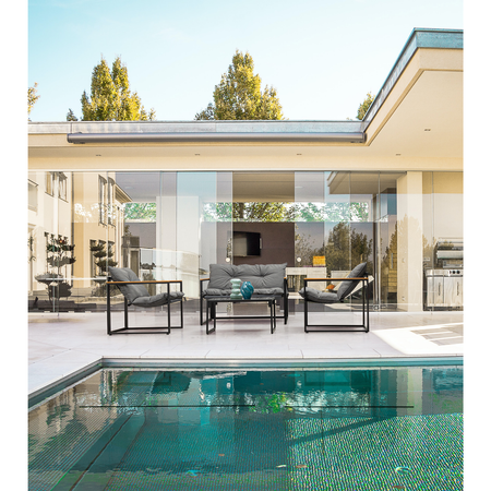 Salottino "Ilda" con poltrone, tavolino e divanetto, struttura in acciaio