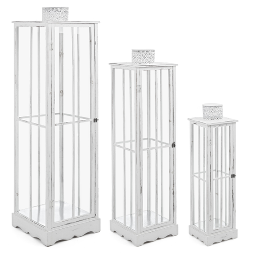 Set 3 Lanterna Astana bianca in legno di abete da esterno