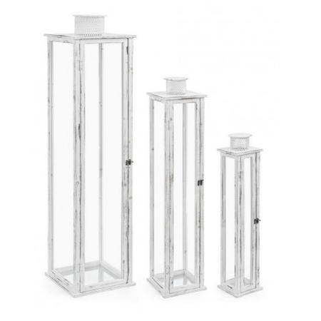 Set 3 Lanterne ottawa bianca legno d'abete da esterno