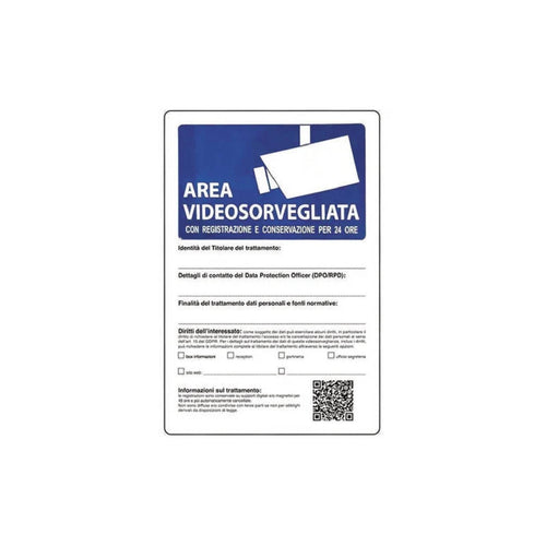 Cartello segnaletico Area Videosorvegliata con dati conservati 24h realizzato in pvc