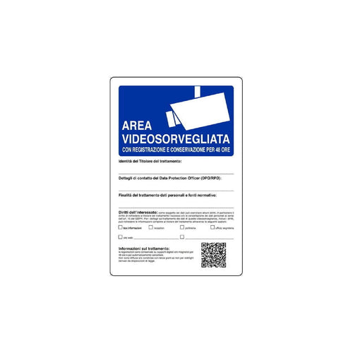 Cartello segnaletico Area Videosorvegliata con dati conservati 48H realizzato in pvc