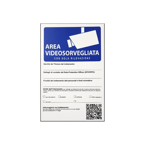 Cartello segnaletico Area Videosorvegliata con solo rilevazione realizzato in pvc