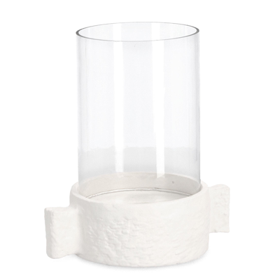 Porta candela hisar bianco h 31cm fatto con materiale in alluminio e vetro fatto a mano e con eventuali variazioni di colore,
