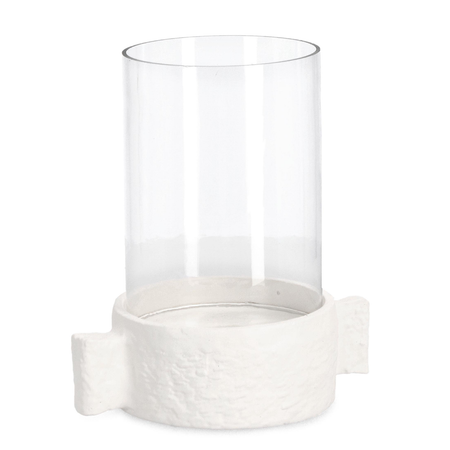 Porta candela hisar bianco h 31cm fatto con materiale in alluminio e vetro fatto a mano e con eventuali variazioni di colore,
