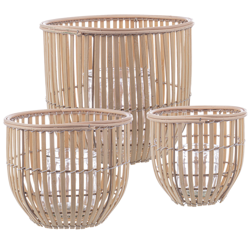 set 3 Porta candela  kenzie to verde fatto con materiale in Legno di bamboo