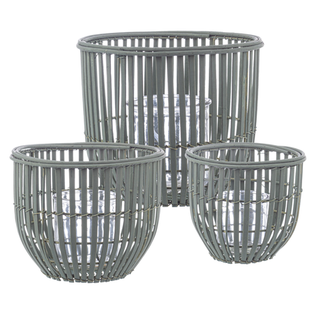 set 3 Porta candela  kenzie to verde fatto con materiale in Legno di bamboo